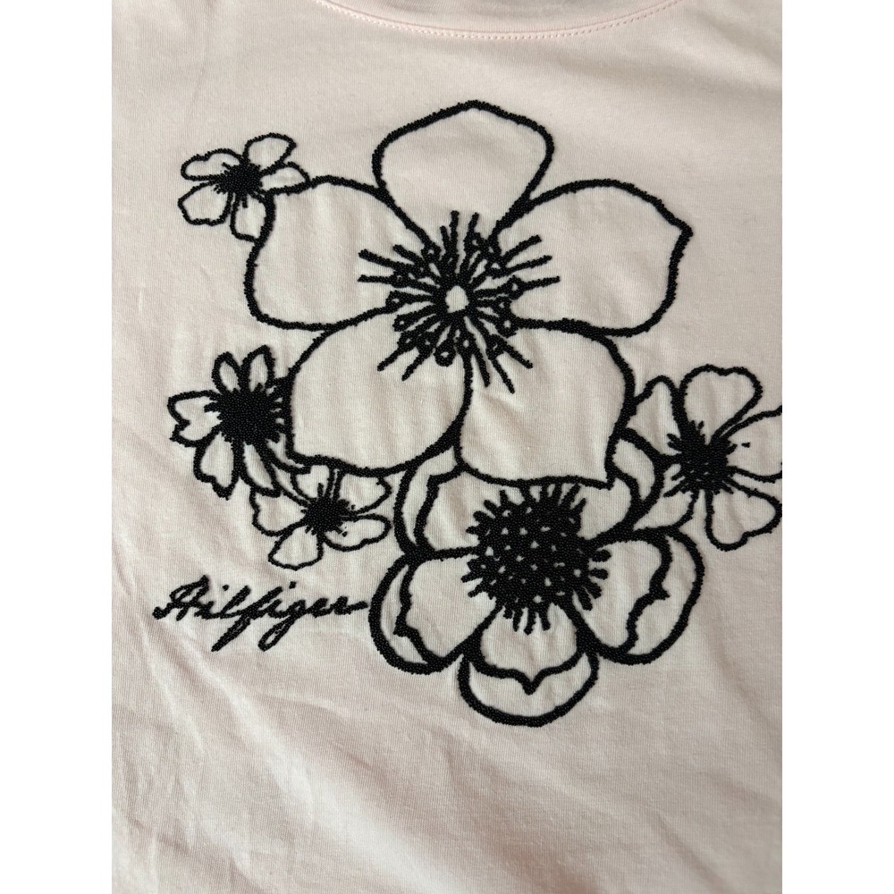 Tommy Hilfiger Women's Pink Embroidered Logo T Shirt Size M Cotton - Picture 4 of 6